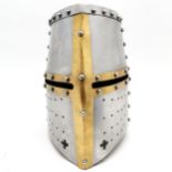 14th Century "great helm" 1.6mm steel re-enactment armour helmet - no obvious signs of damage - 32cm