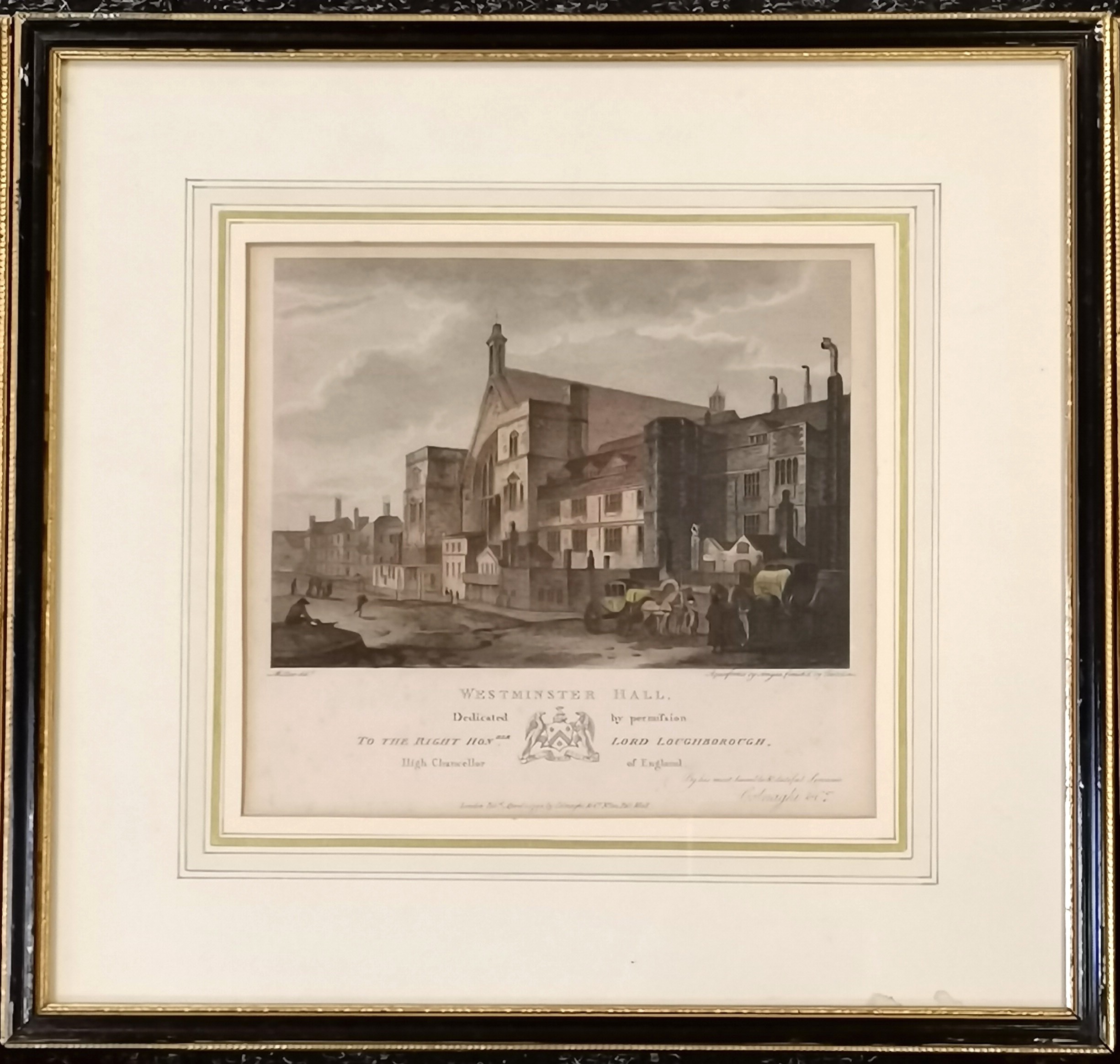 Set of 3 framed engravings of Architectural scenes to include Westminster Hall, Temple Bar & The - Image 3 of 3