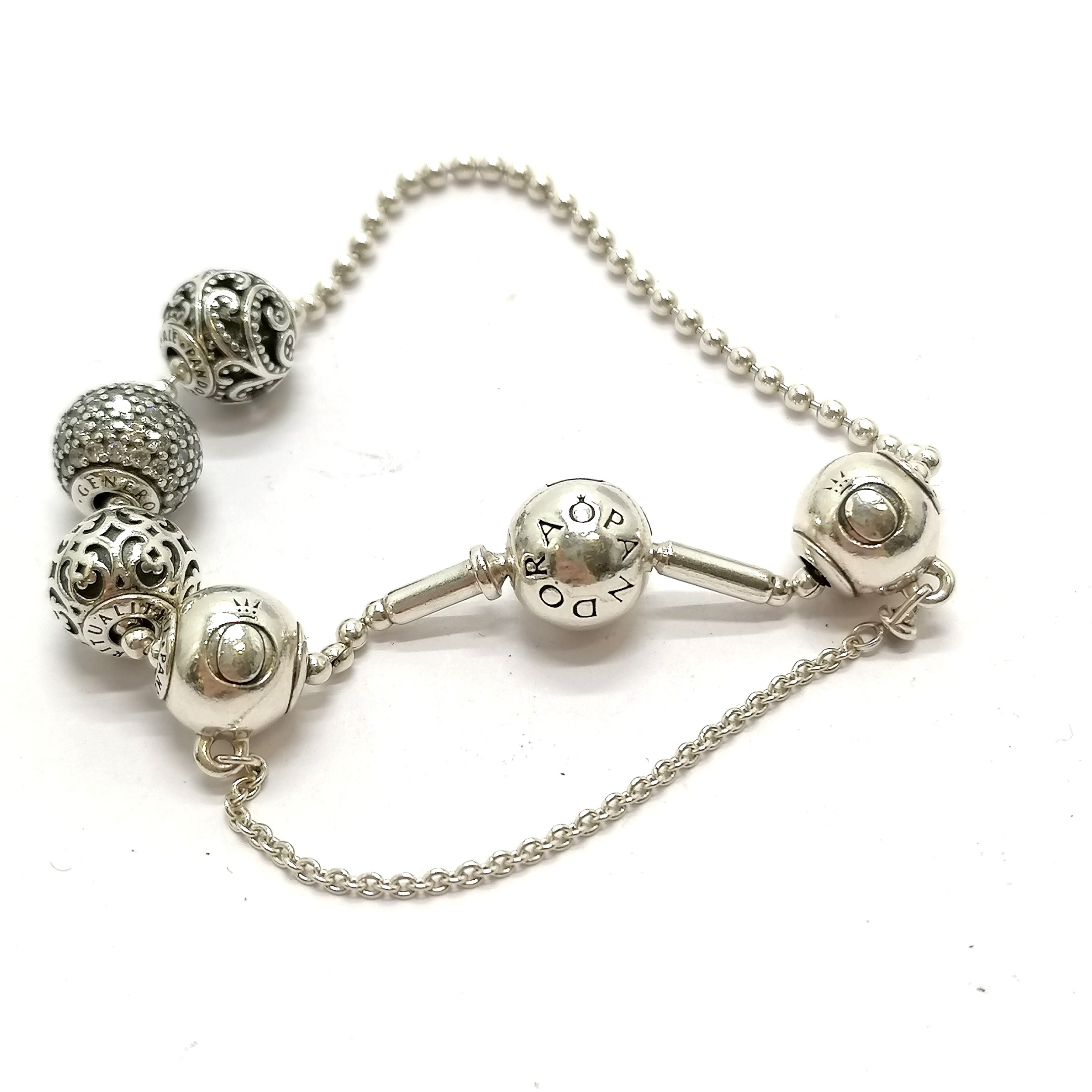 Pandora silver bracelet with 5 Pandora beads - 15.6g - SOLD ON BEHALF OF THE NEW BREAST CANCER