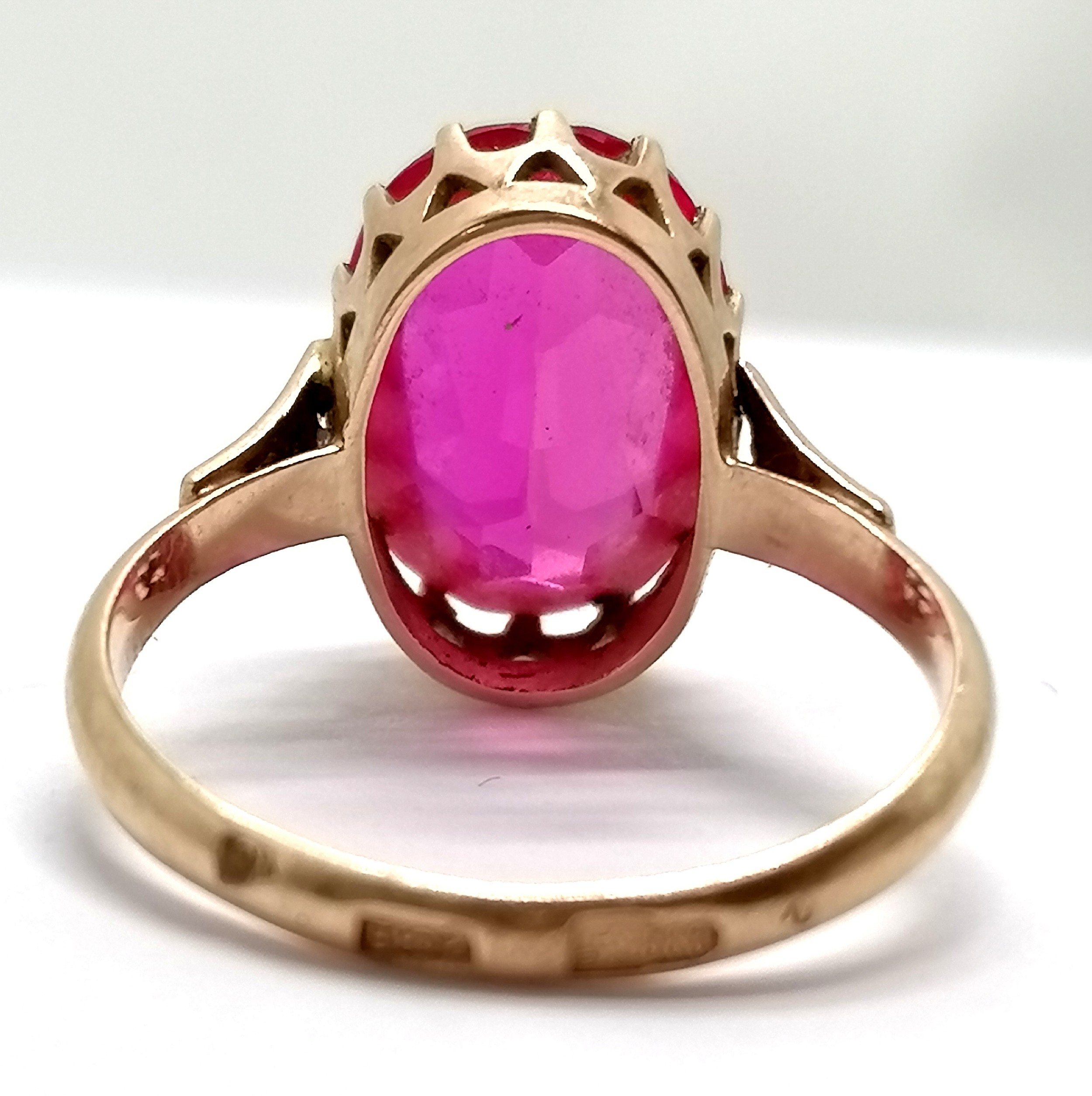 Russian 583 hallmarked gold pink sapphire (tests as) ring - size Q & 4.2g total weight - SOLD ON - Image 3 of 4