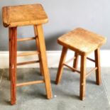 Vintage pine stool 68cm high x 32cm at widest point, t/w similar but smaller 46cm high x 30cm at