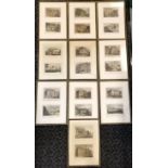 Set of 10 framed engravings of assorted famous buildings in London, to include, Apsley House, Hyde