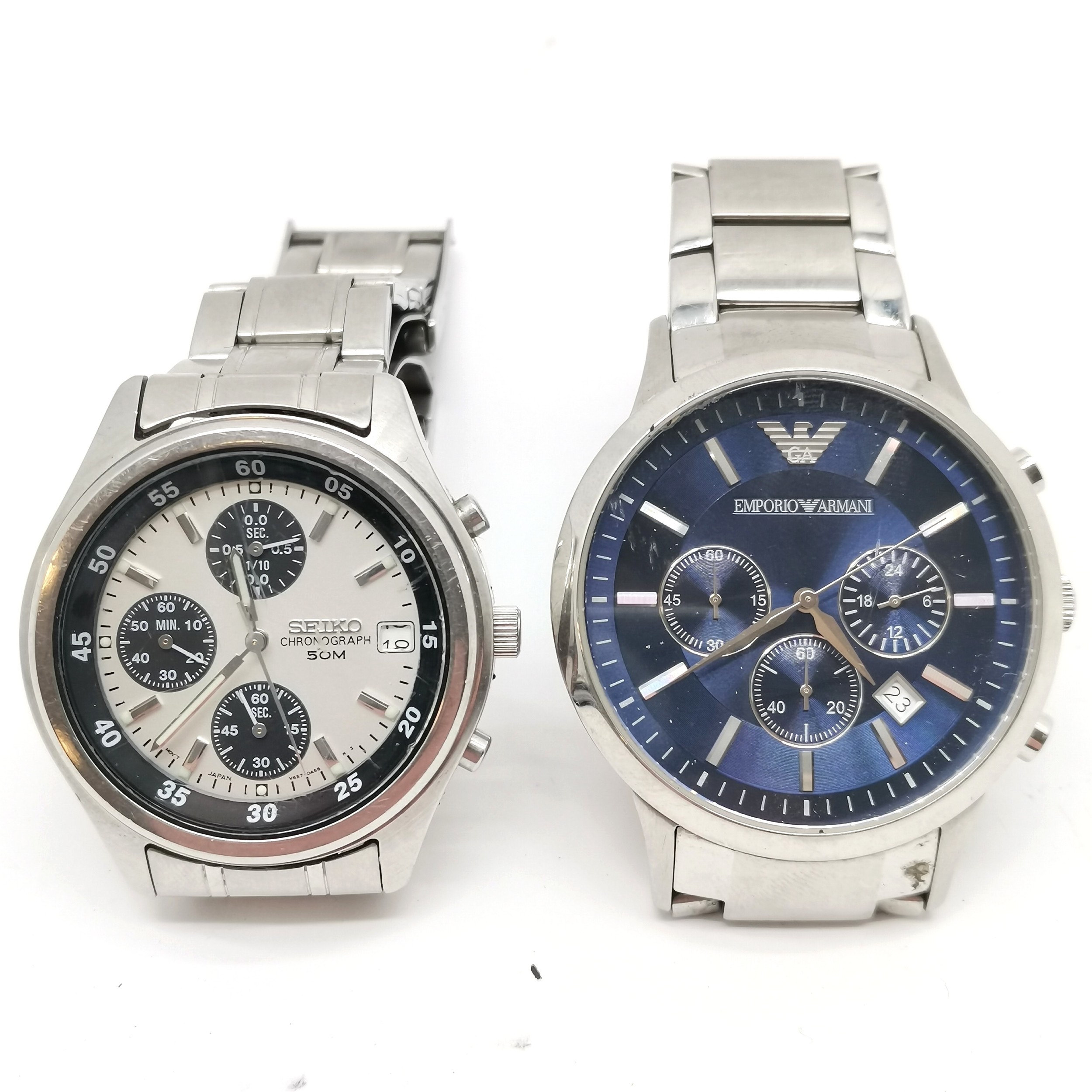 Seiko chronograph 50mm quartz wristwatch t/w Emporio Armani fashion quartz watch in stainless