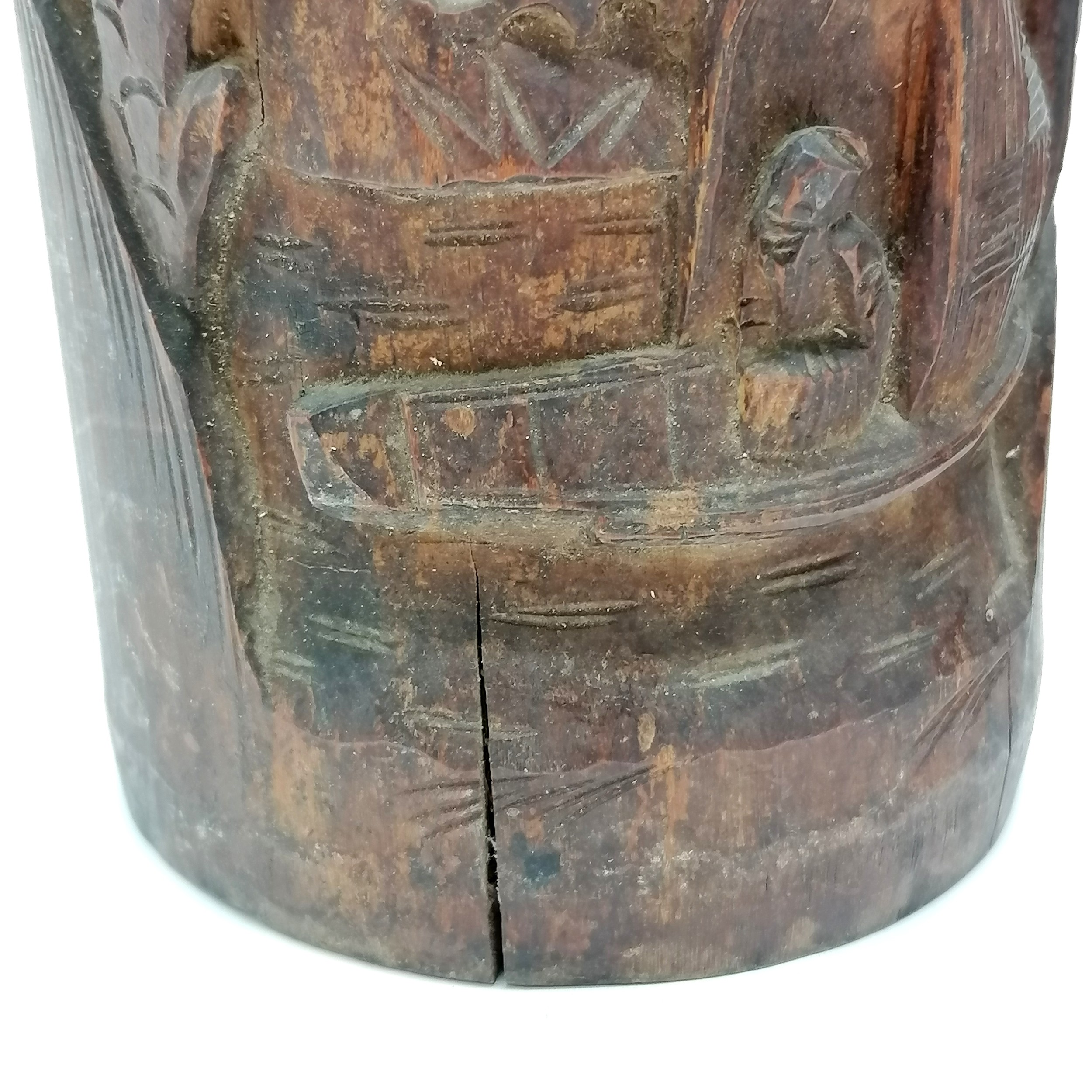 Pair of antique bamboo carved vases 34cm high - some small splits and discolouration to the surface - Image 4 of 5