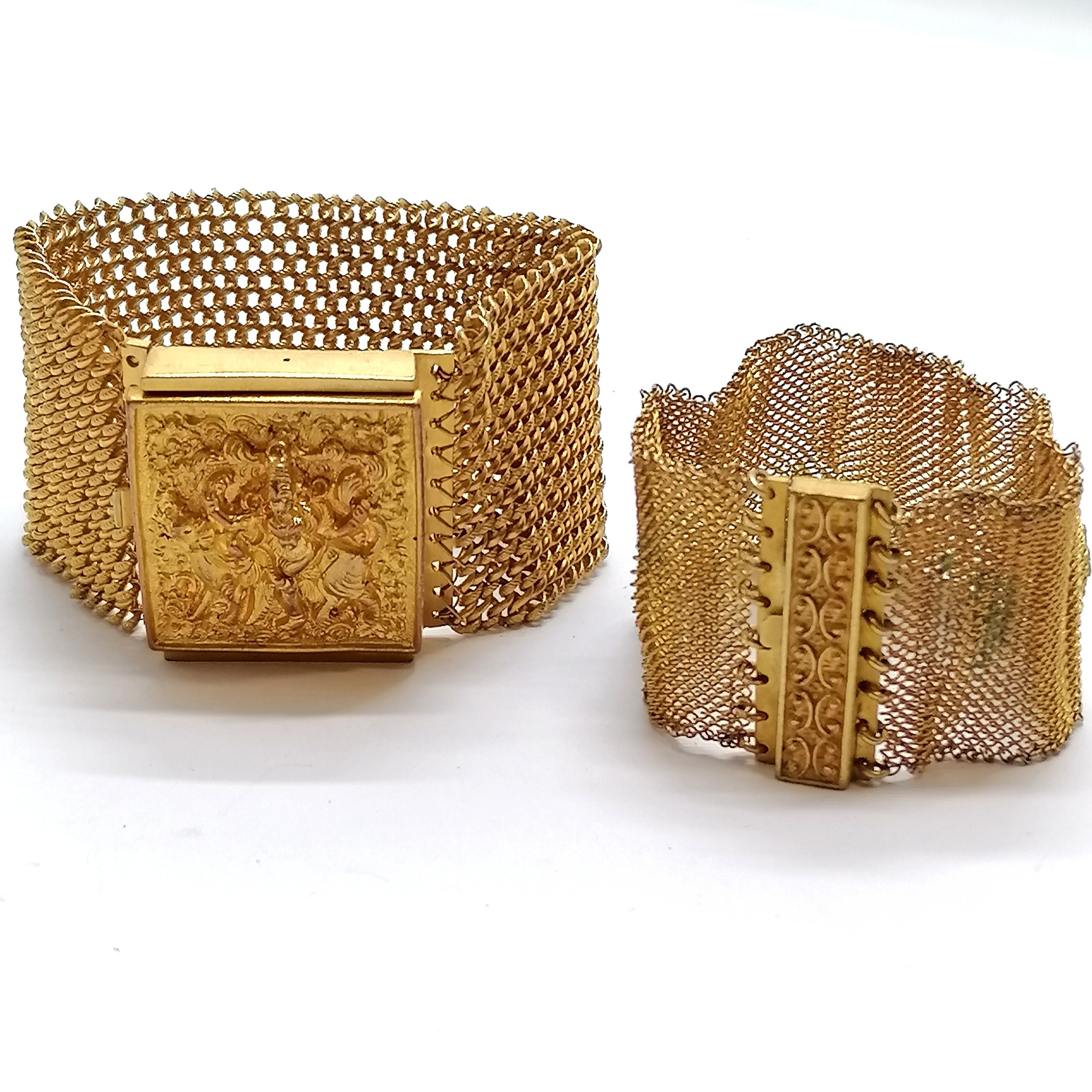 Qty of antique jewellery inc 2 mesh gilt metal bracelets (1 with panel 3.5cm x 2.8cm), enamel - Image 5 of 7