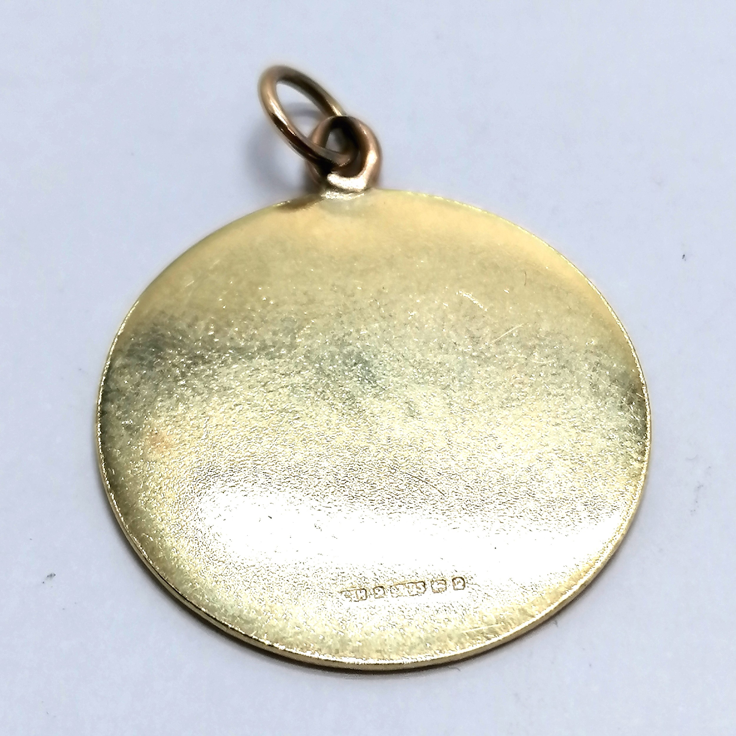 9ct hallmarked gold St Christopher pendant - 2.7cm diameter & 6.4g - Image 2 of 2