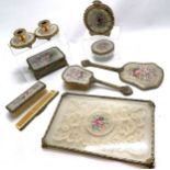 Vintage English dressing table set with embroidery / lace detail on a 32cm x 21cm tray - comb &