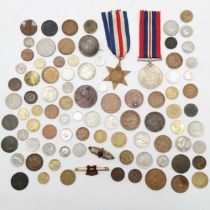 WWII France and Germany star medal, war medal, RAF sweetheart brooch etc t/w qty of coins inc 1889