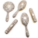 Silver 5 piece dressing table set inc hand mirror (23.5cm long) - total weight 748g and is in used
