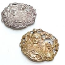 2 x silver (1 silver gilt) Art Nouveau style belt buckles by Edmund Kaszewski - 6.5cm x 5.5cm &