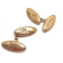 Antique pair of 9ct hallmarked rose gold cufflinks with engraved detail - 4.2g with slight dents