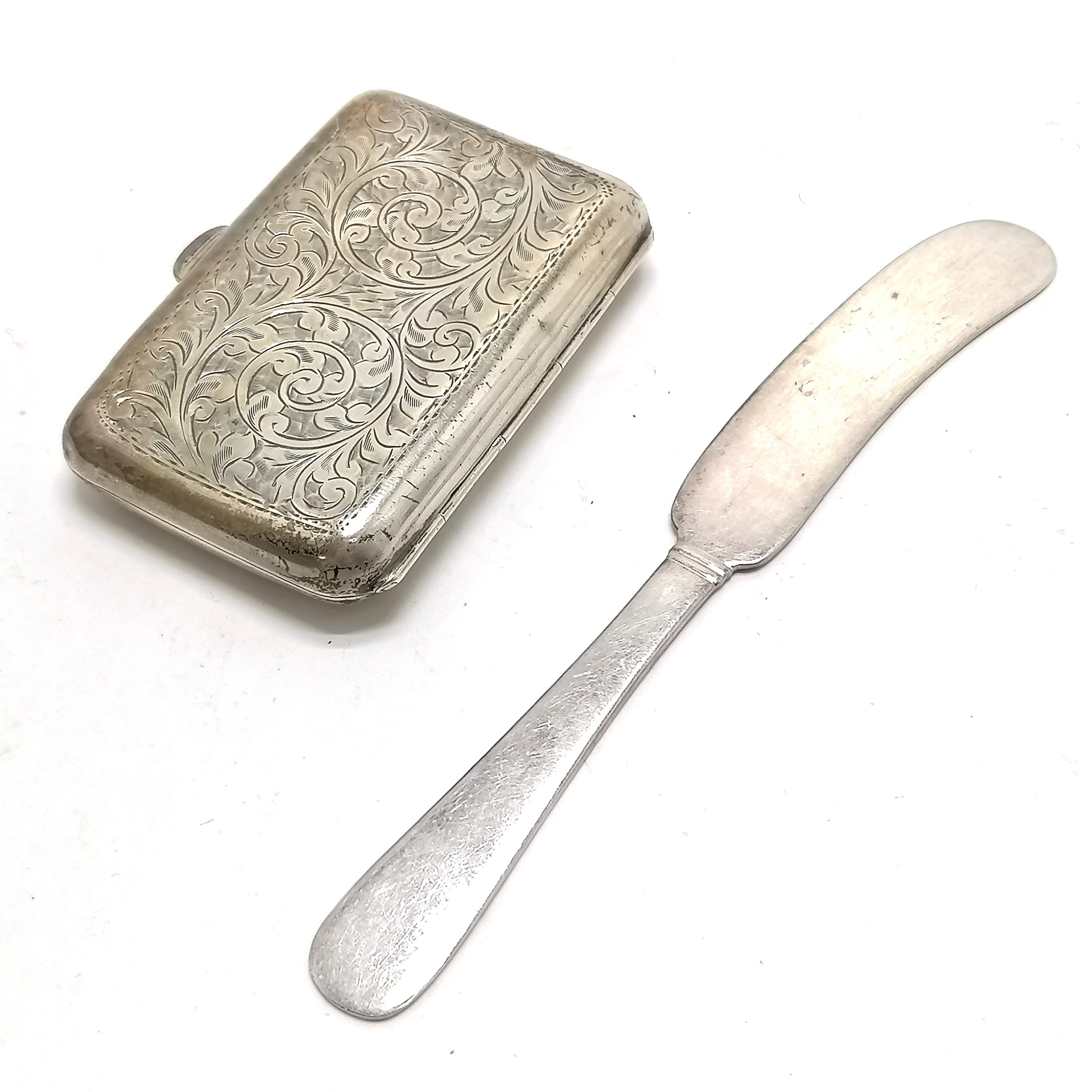 1919 engraved cigarettes case by J & R Griffin (8cm x 5.5cm) t/w American sterling silver butter - Image 2 of 3