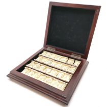 Dutch renaissance reproduction dominoes set in wooden case - 24cm x 23cm ~ some slight losses