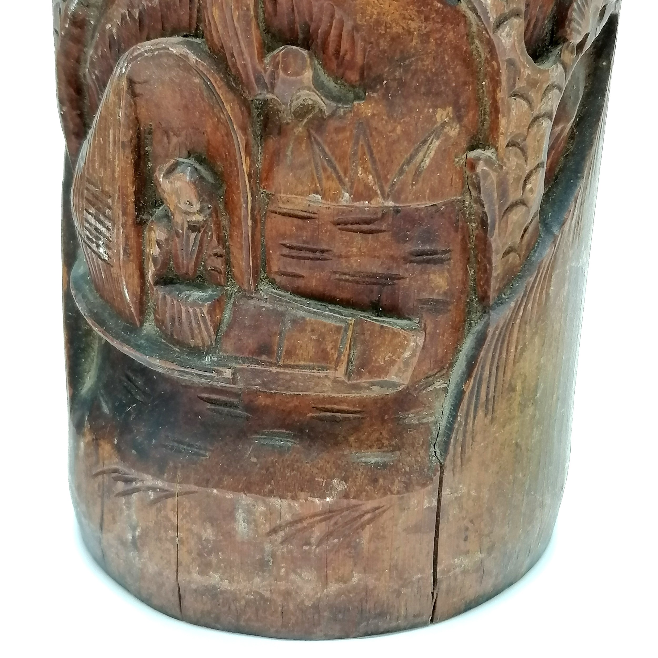 Pair of antique bamboo carved vases 34cm high - some small splits and discolouration to the surface - Image 3 of 5