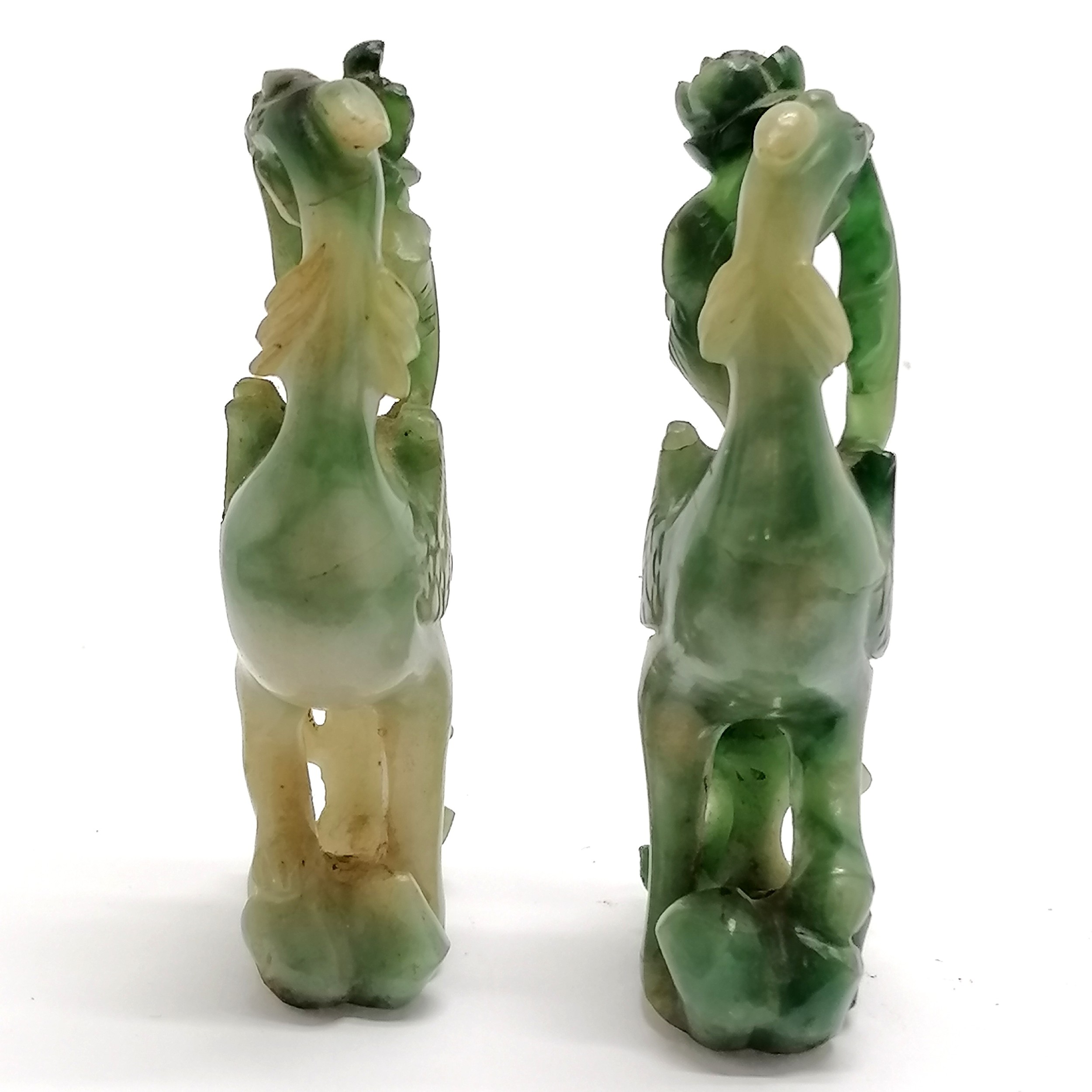 Pair of antique Chinese hand caved hardstone jade bird figures - 6.5cm high ~ 1 has small repair - Image 3 of 5