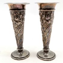 1901 silver pair of Art Nouveau spill vases with loaded bases by William Comyns - 13cm high & 332g