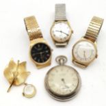 5 x watches - Lindex brooch, Avia & Valory gents mechanical, Ingraham Viceroy pocket watch (all