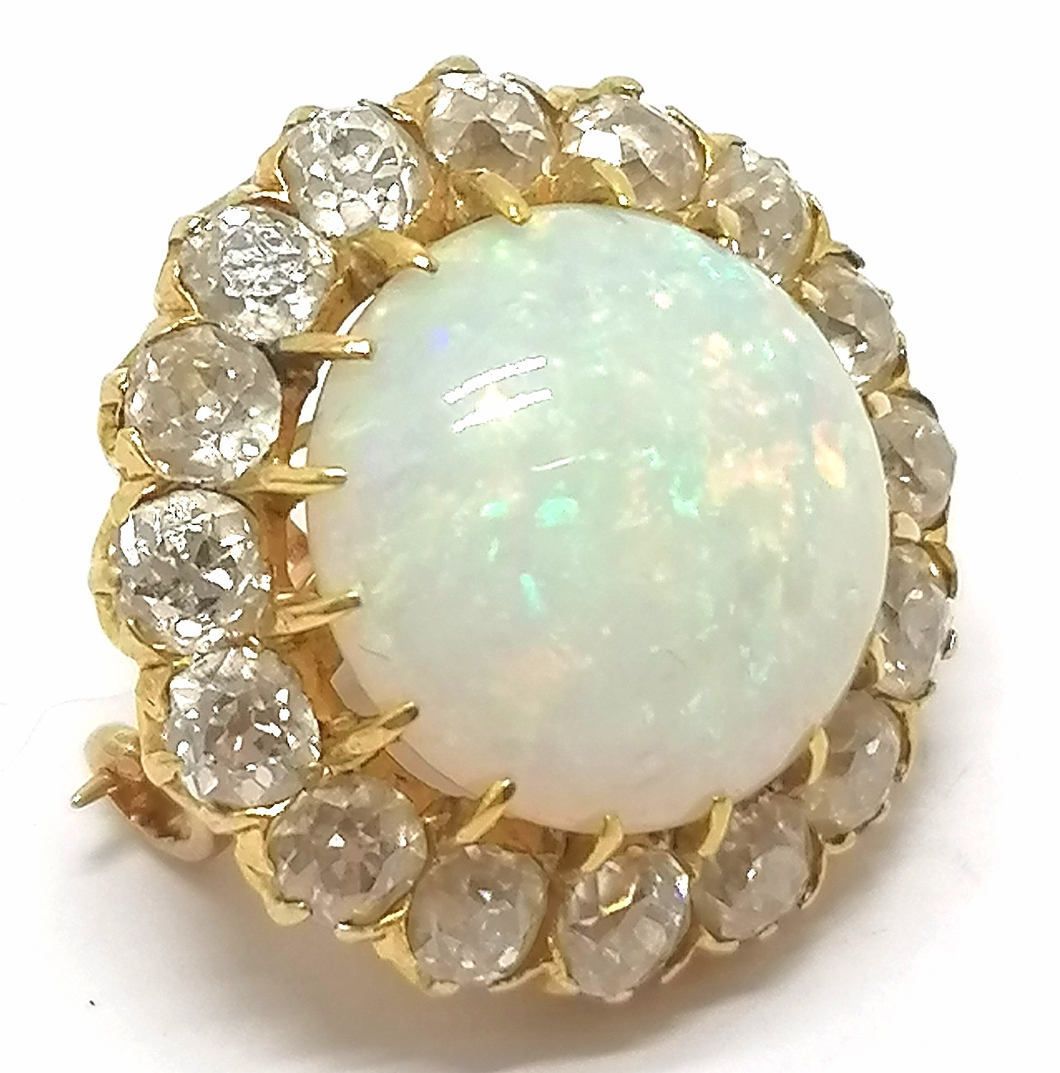 Antique unmarked gold opal & diamond (16) cluster brooch (adapts into pendant form) - 2cm across & - Image 4 of 4