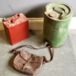 Vintage Red painted Shell petrol can, 25cm wide x 15cm deep x 33cm high, t/w Vintage green painted