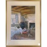 1987 Keith Andrew signed print of a rustic kitchen - frame 74cm x 57cm ~ slight marks to frame