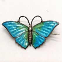 Charles Horner sterling silver marked butterfly brooch with blue & green enamel - 3.2cm across &