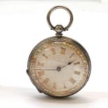 Antique silver cased fob watch with engraved detail - 34mm case & 35g total weight ~ for spares /