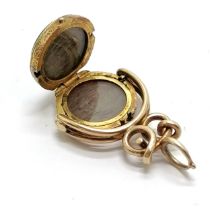 Unmarked antique gold (touch tests as higher carat) RARE swivel fob locket with sardonyx and