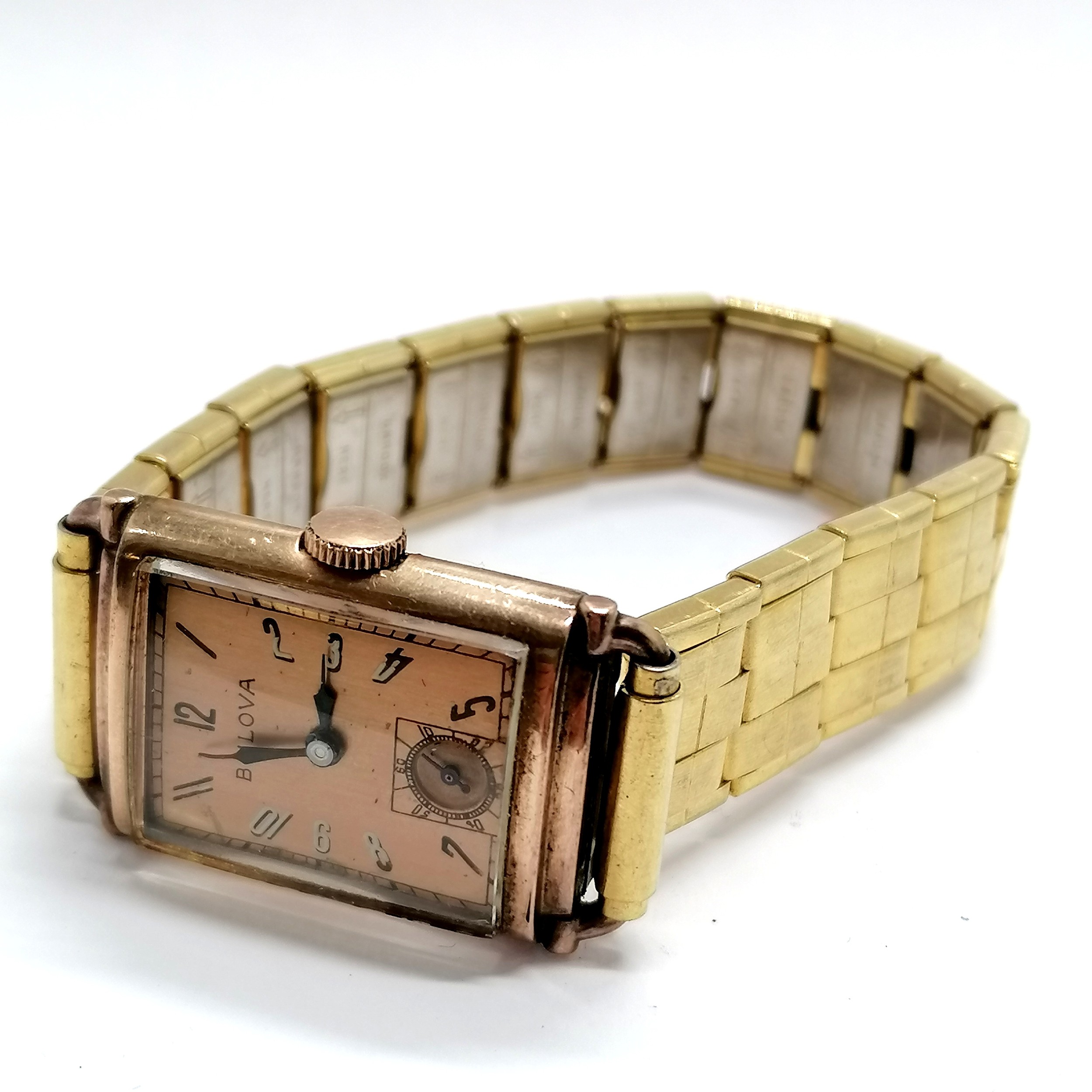 Bulova Art Deco manual wind wristwatch in a 14ct gold filled case on a sprung gold plated bracelet - - Image 2 of 3