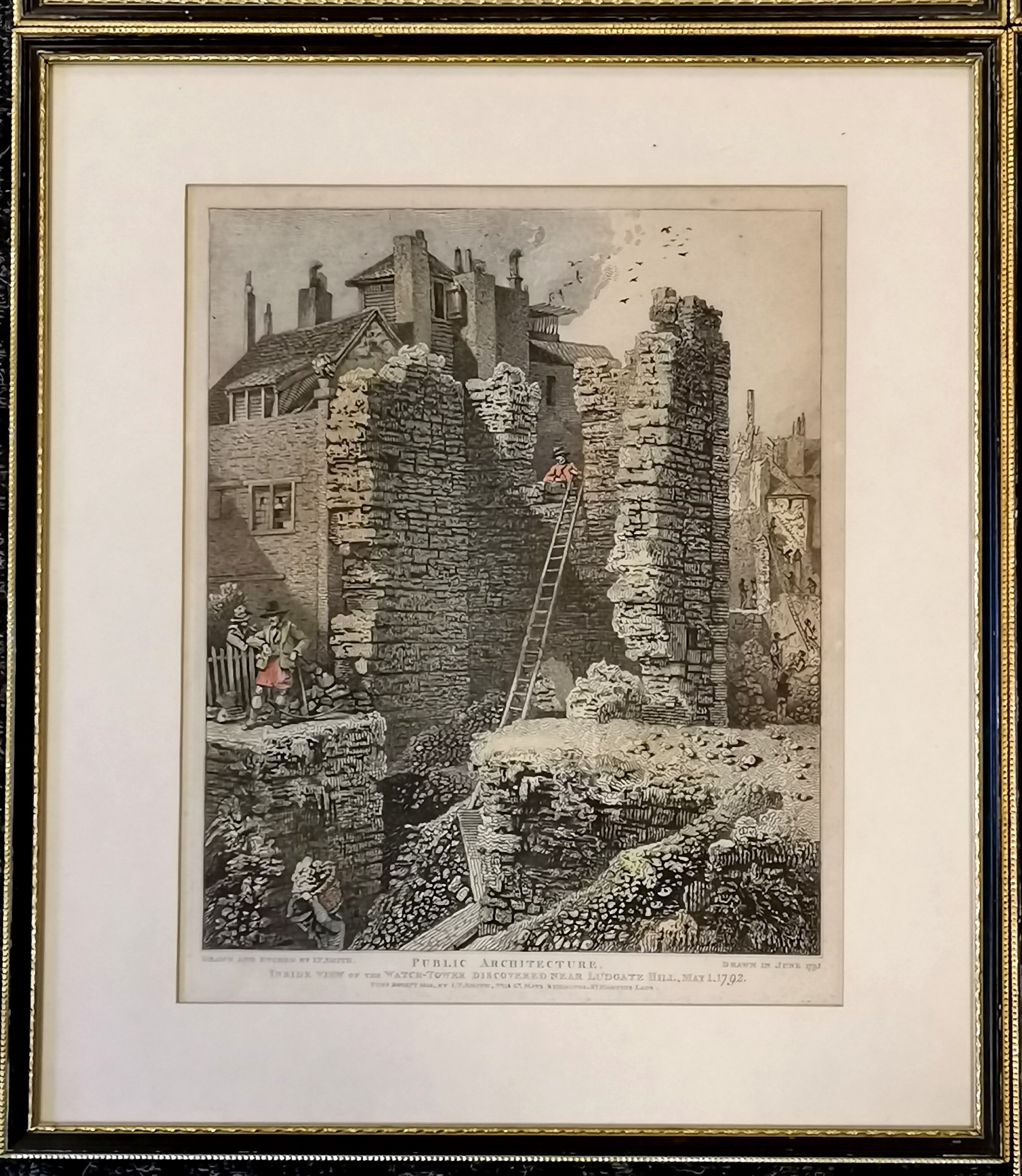 Set of 3 framed engravings Domestic Architecture, 37cm wide x 42cm high, another similar but - Image 3 of 3