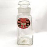 Harris' Flu-nips large glass sweets jar with original bung - 37cm high & small chip to rim otherwise
