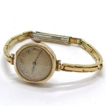 Vintage 9ct gold cased manual wind wristwatch (24mm case) on a gold plated sprung bracelet - total
