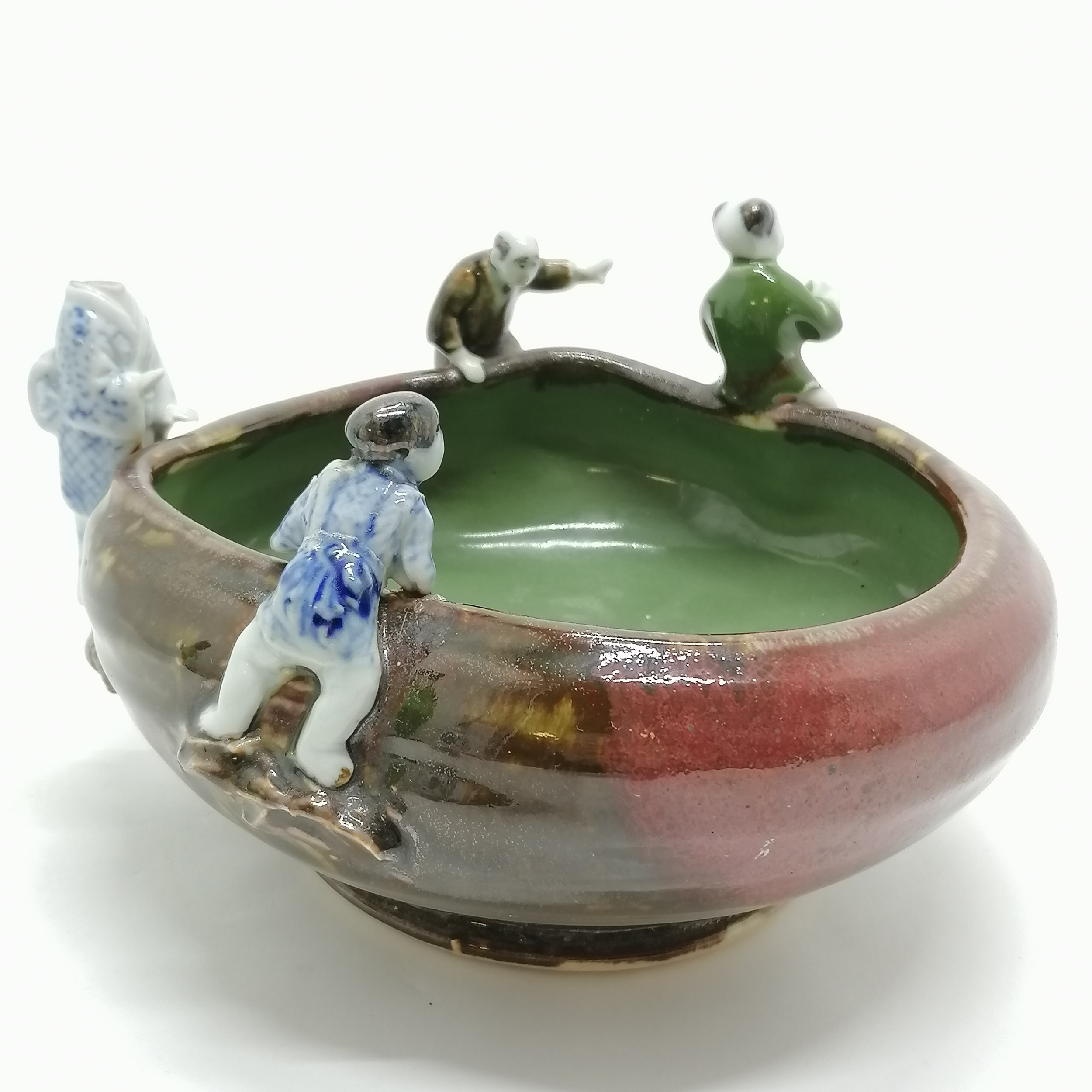 Japanese sumida ? bowl with rock & figural detail with marks to base - 18cm diameter x 12cm high ~ 1 - Image 5 of 8