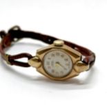 9ct gold cased Lanco ladies wristwatch on a leather lace strap - 10g total weight ~ for spares /