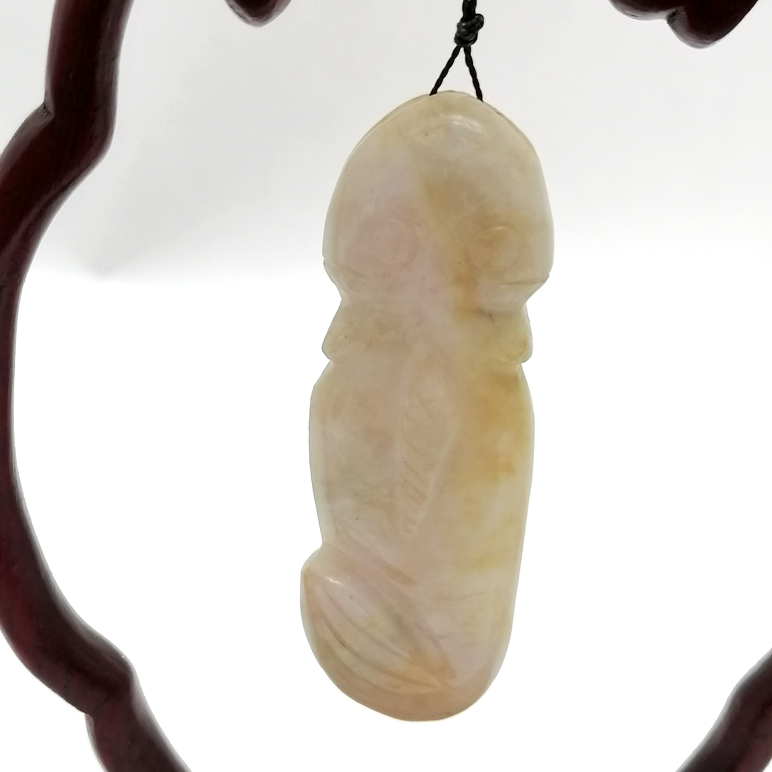 Hardstone carved jade phallus suspended on a stand - 19cm high t/w antique jade cup (a/f) etc - Image 7 of 7