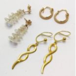 3 x pairs of 9ct gold earrings inc crystal beadwork - 4.3g total weight - SOLD ON BEHALF OF THE