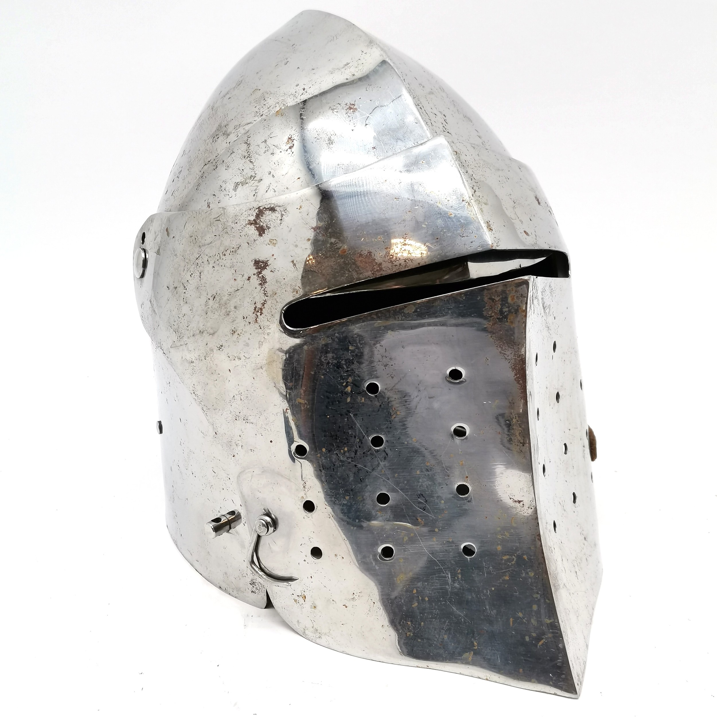 15th Century visored bascinet re-enactment armour helmet, 2.5mm steel, leather straps - 28cm - Image 2 of 5