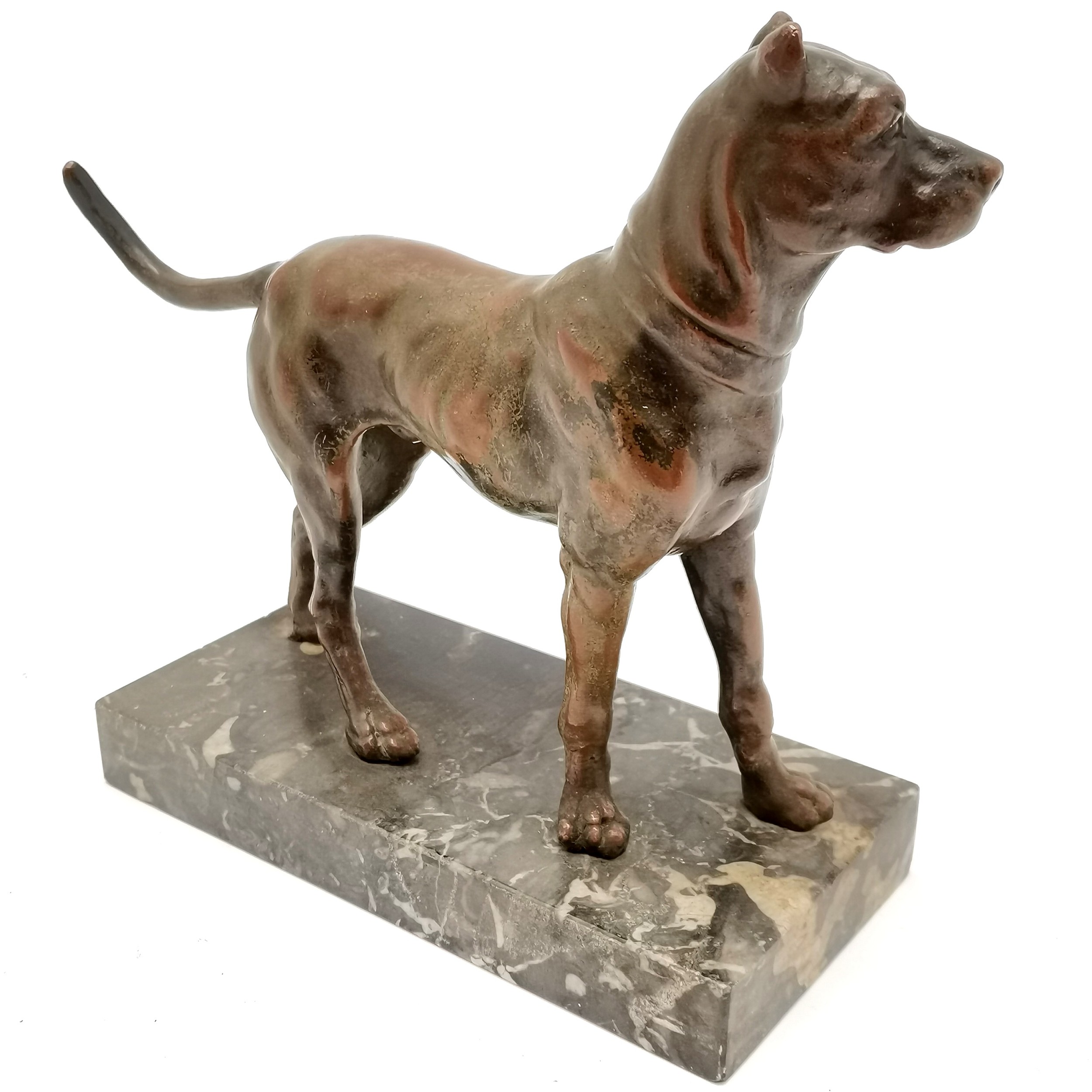 Antique spelter figure of a dog on a marble base - 16.5cm high and base 15cm x 8cm ~ no obvious - Image 3 of 4