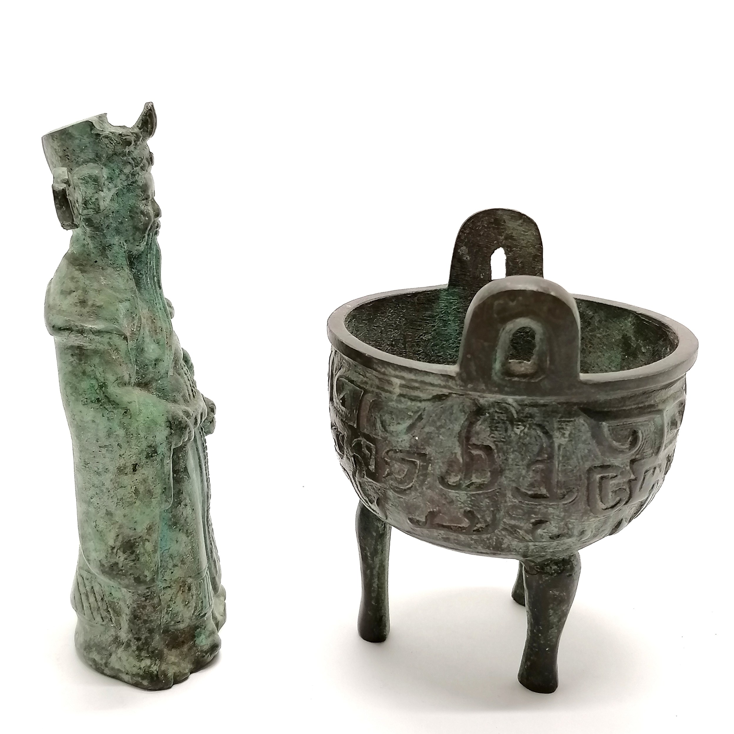 Chinese bronze cast censor & figure (15cm high) - Image 4 of 4