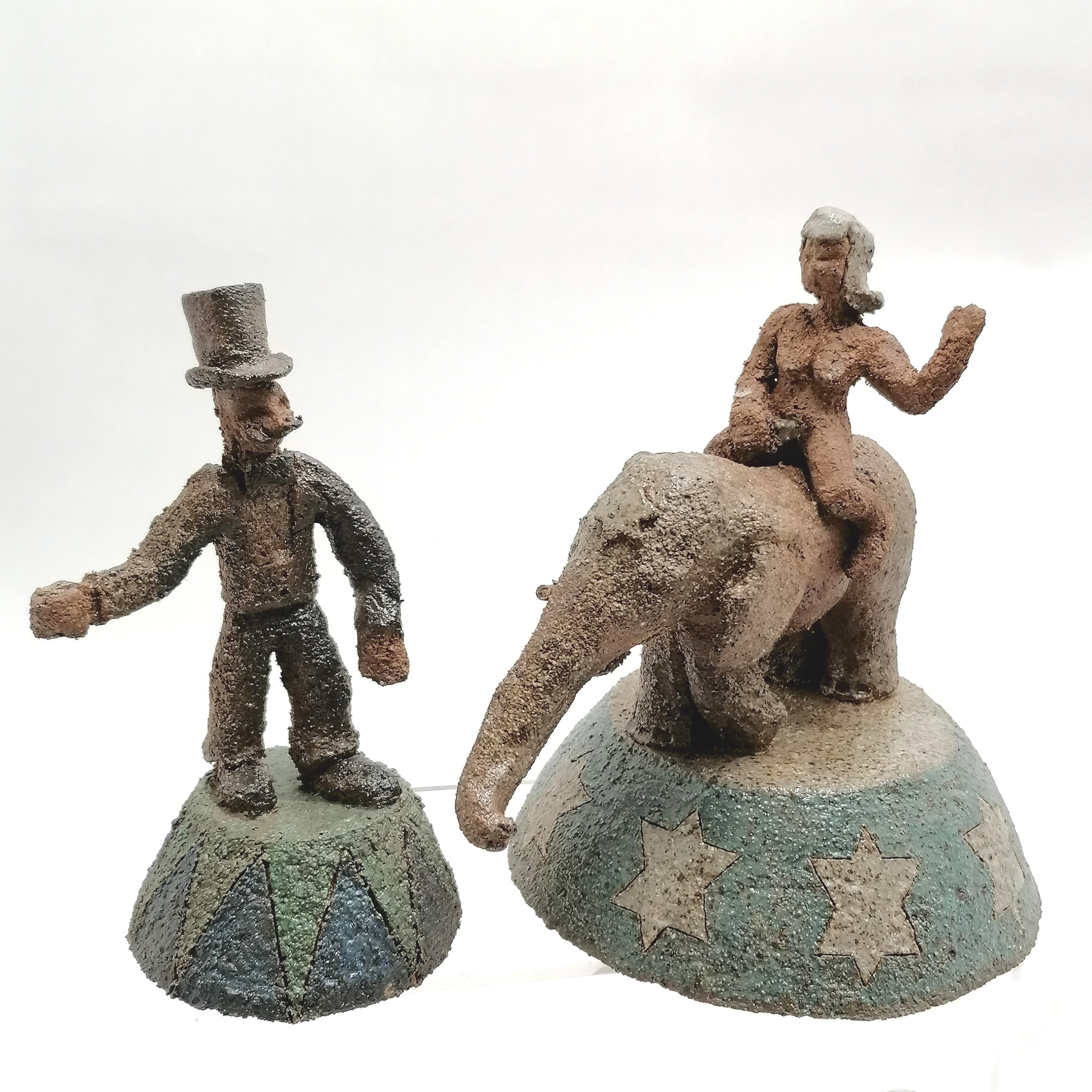 Quantity of studio pottery circus themed figures including 3 elephant figures 2 with riders and - Image 2 of 7