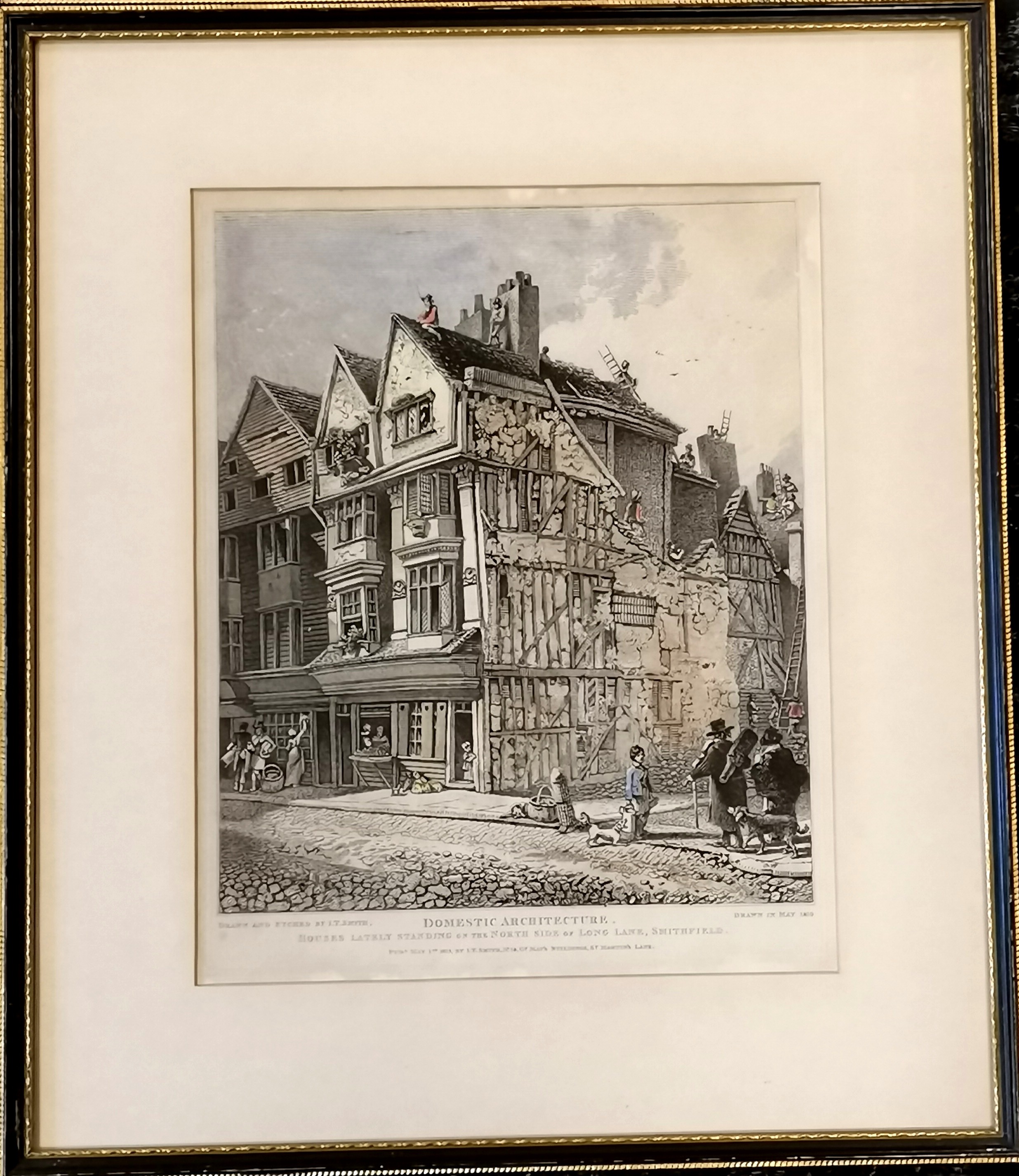 Set of 3 framed engravings Domestic Architecture, 37cm wide x 42cm high, another similar but - Image 2 of 3