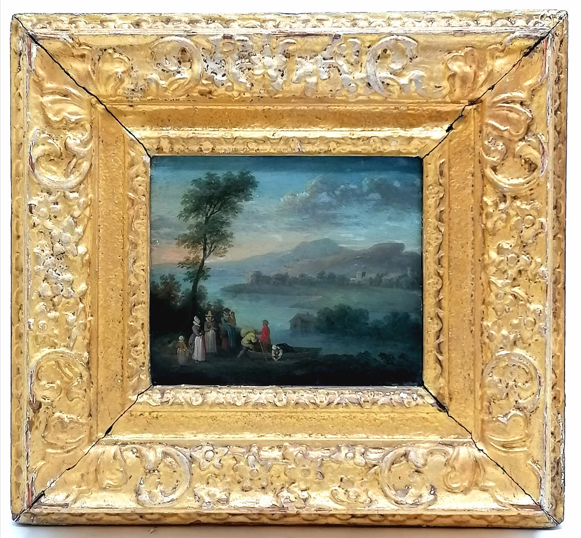 Pair of 17th century oil paintings on panel of pastoral scenes in original gilt frames in the circle - Image 4 of 11