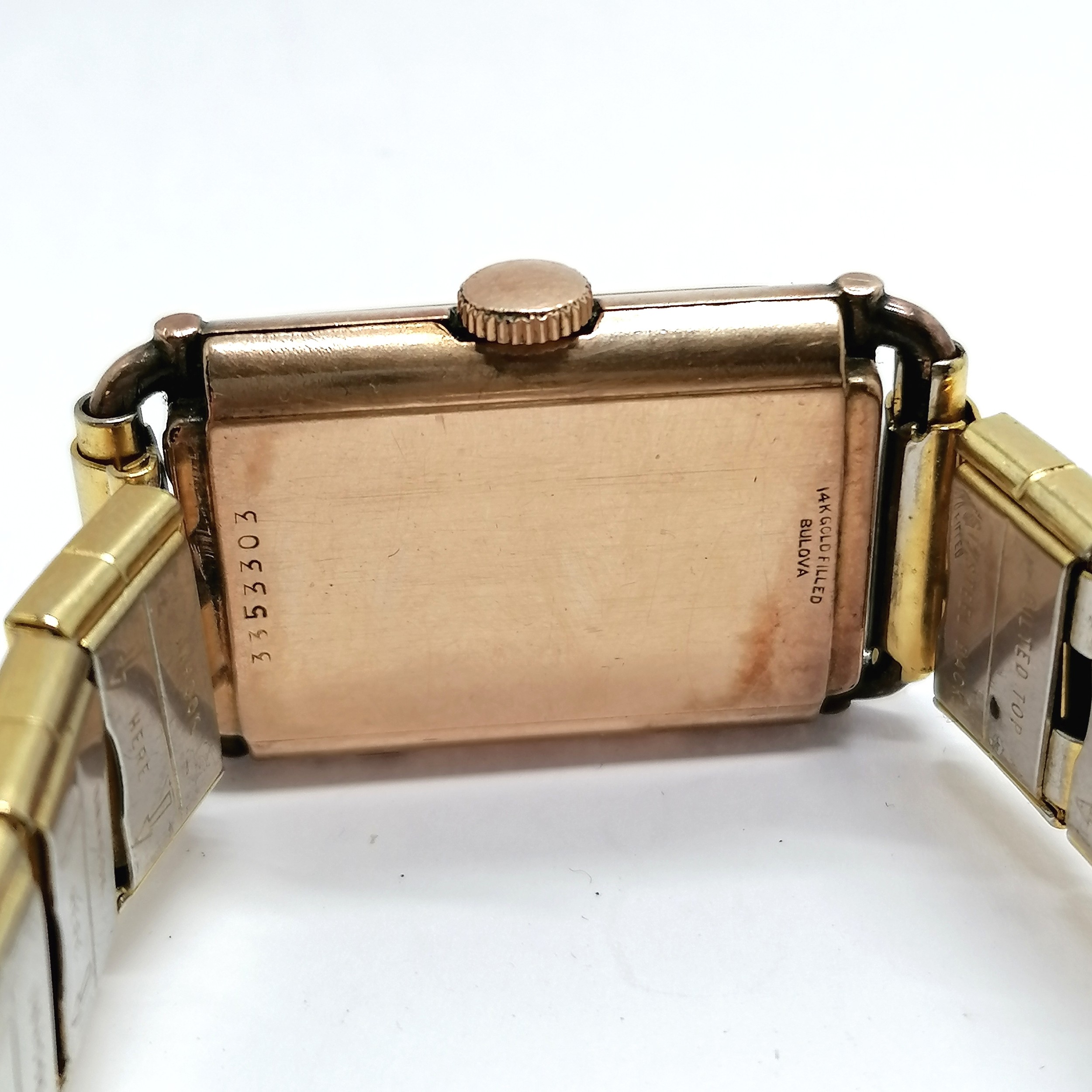 Bulova Art Deco manual wind wristwatch in a 14ct gold filled case on a sprung gold plated bracelet - - Image 3 of 3