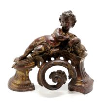 Antique gilt bronze cherub / putti recumbent figure - 36cm high x 42cm across