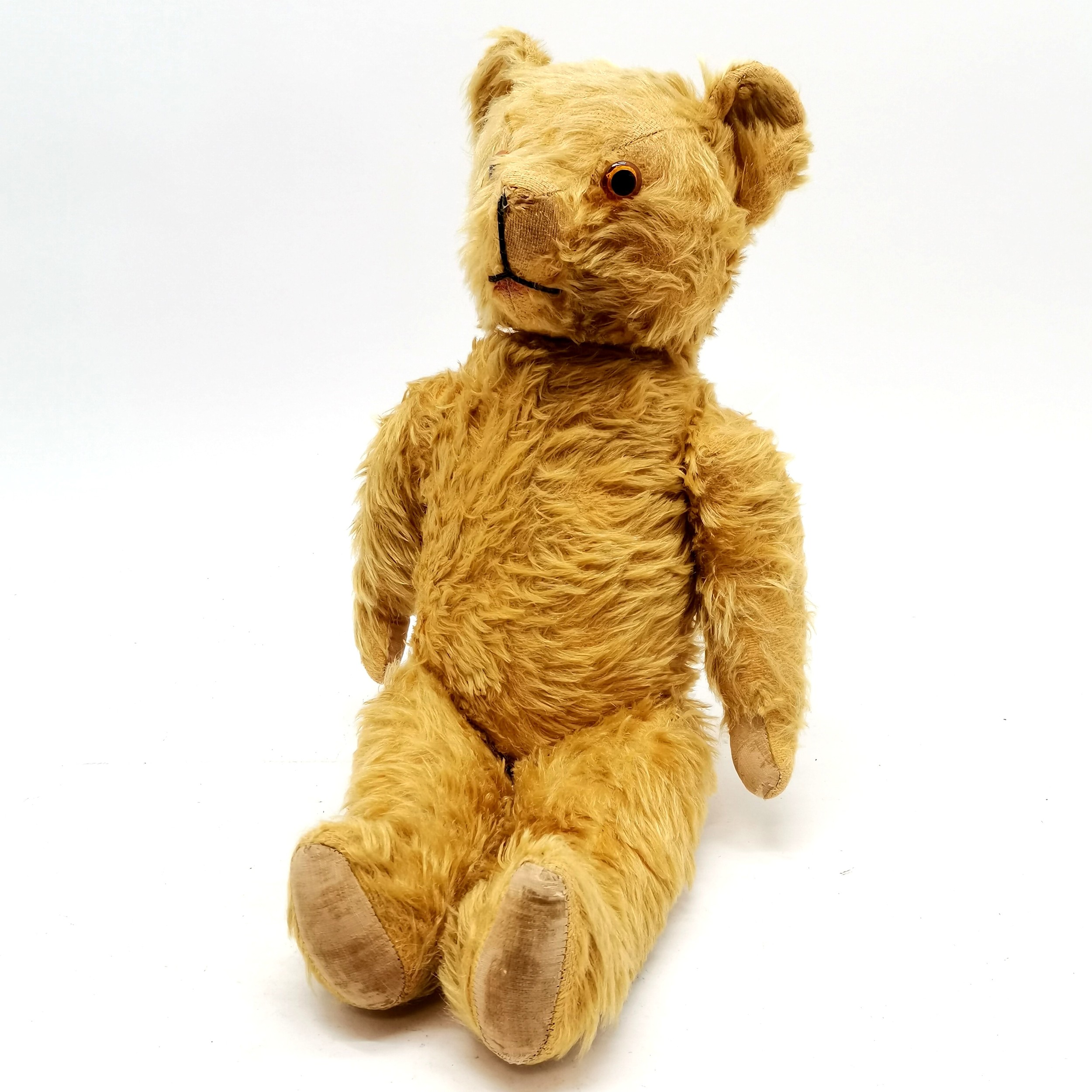 Vintage mohair jointed teddy bear with glass eyes with hump & growler - 53cm total height