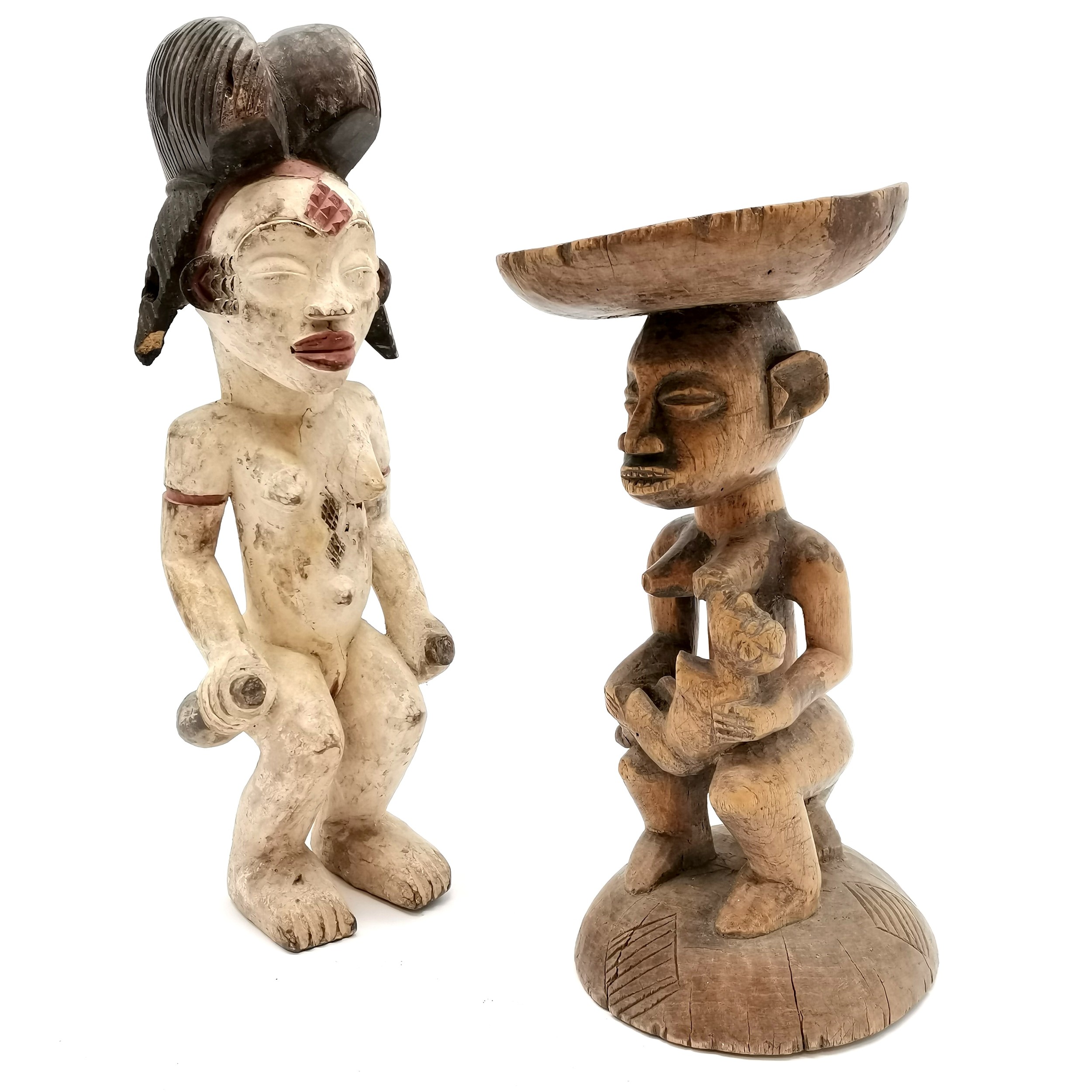 3 x African tribal figures inc terracotta copulating couple, 2 wooden figures (tallest 46cm) - - Image 2 of 3