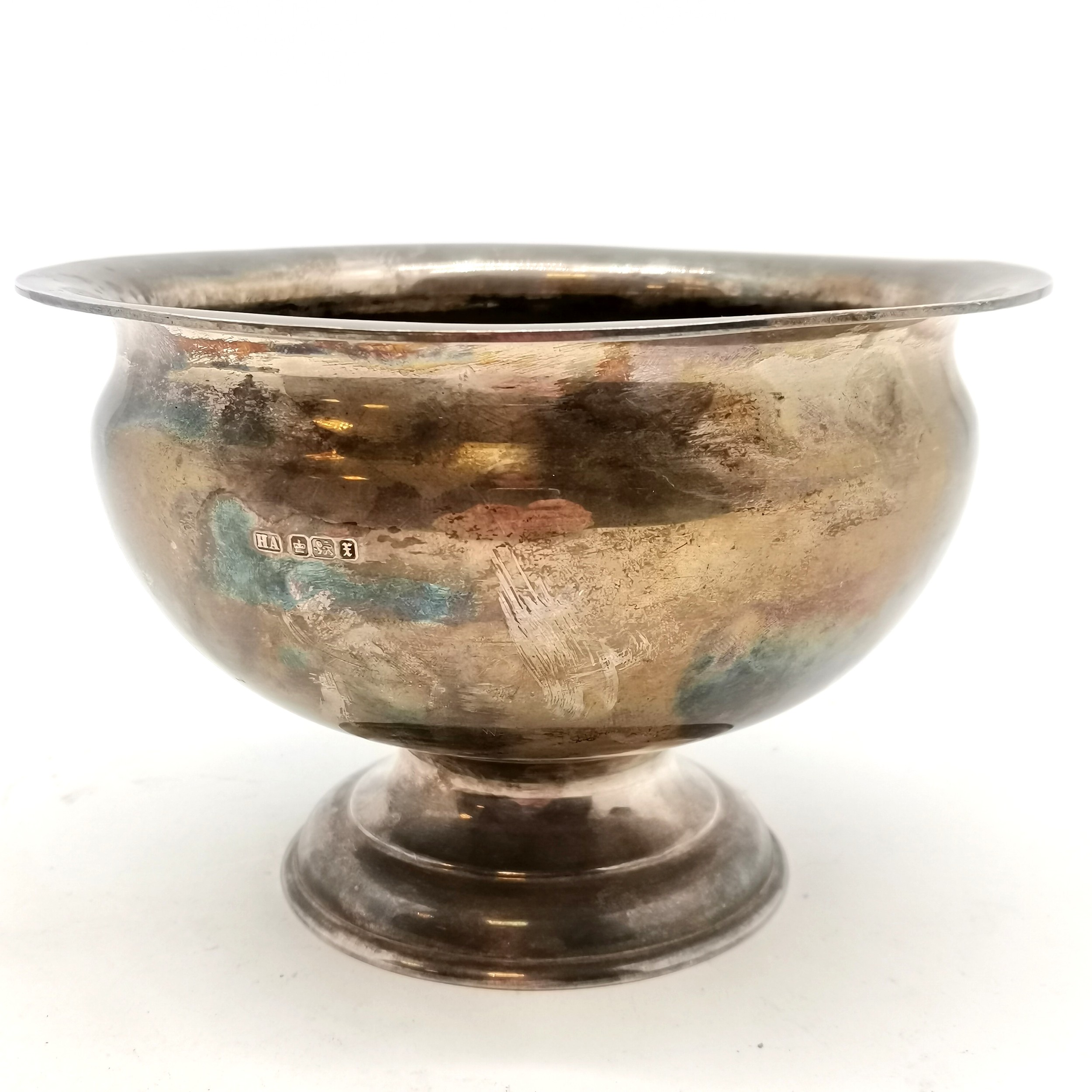 1915 silver rosebowl on pedestal base by Atkin Brothers - 350g & 18.5cm diameter x 11.5cm high ~