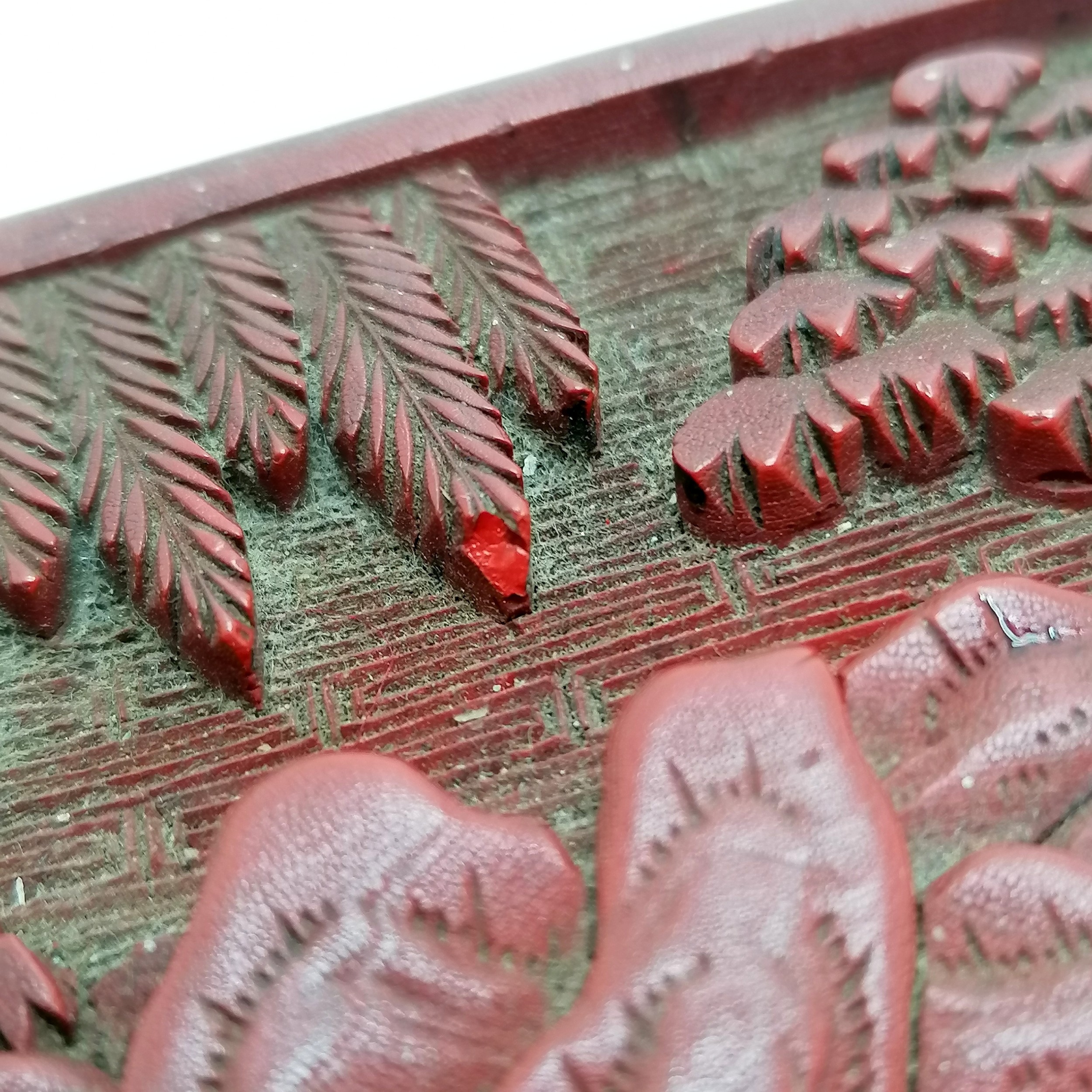 Chinese cinnabar red lacquer box with figural detail to lid - 14.5cm x 10cm x 5cm (slight losses & - Image 6 of 6