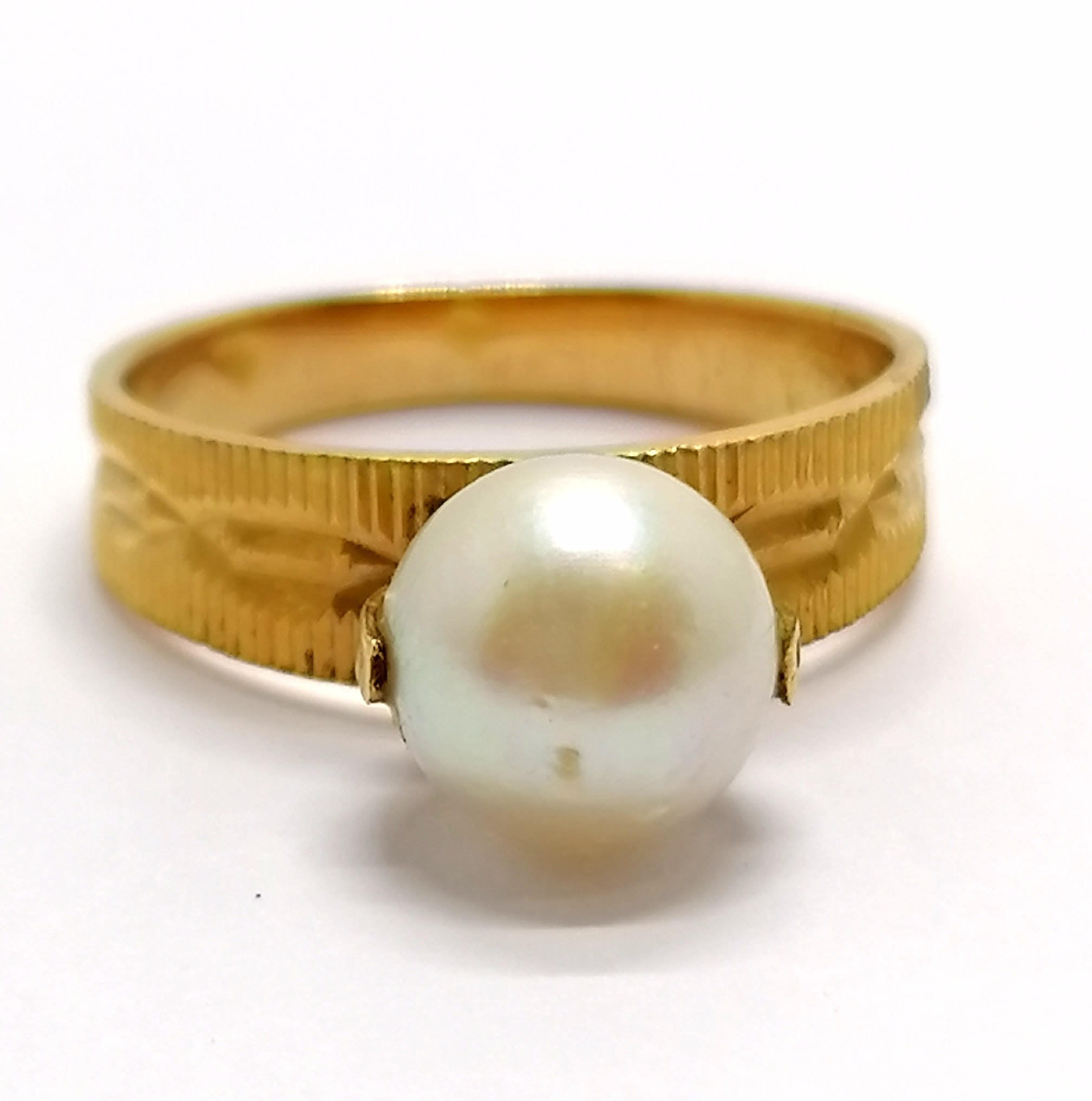 Chinese high carat gold (touch tests as 22ct) ring set with a pearl (8mm diameter) - the shank is - Image 2 of 5