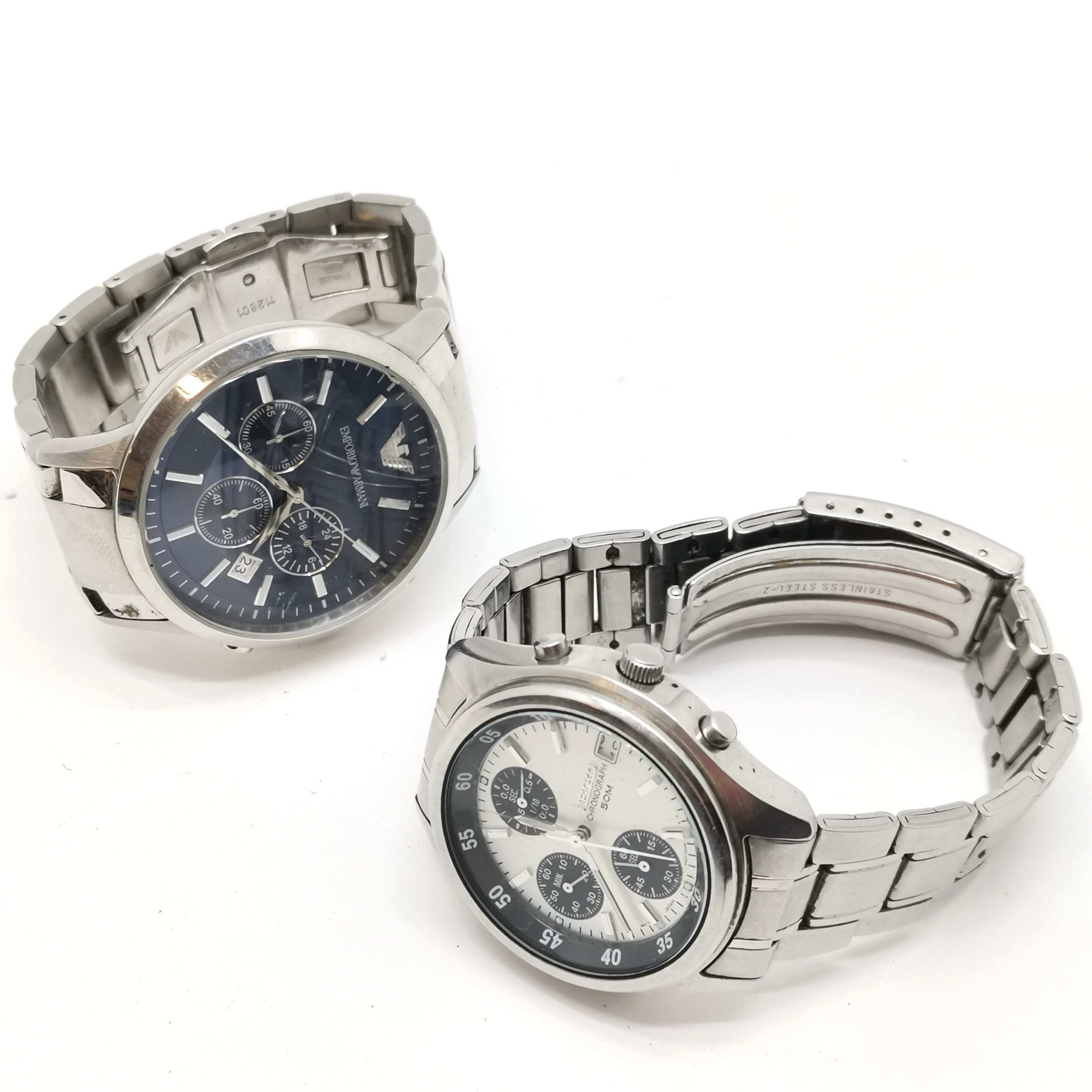 Seiko chronograph 50mm quartz wristwatch t/w Emporio Armani fashion quartz watch in stainless - Image 2 of 3