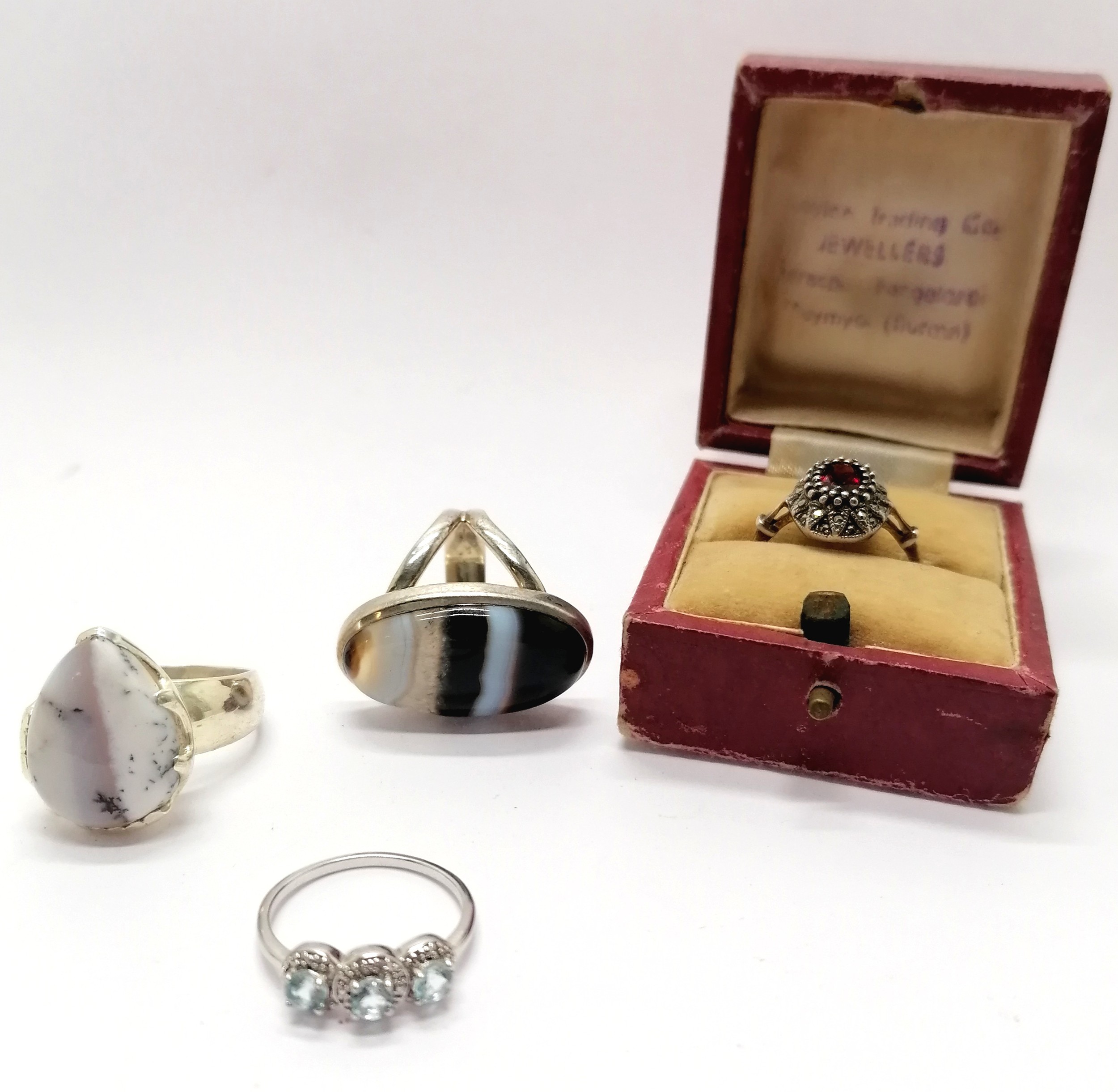 8 x silver rings inc Udo garnet set in retail box, agate, eternity ring, blue topaz etc - total - Image 2 of 2